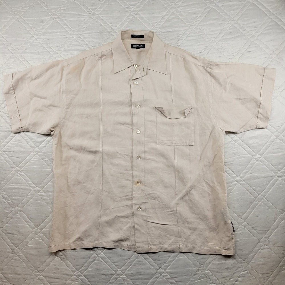 KOMAN‎ Sport tan short sleeve button front casual shirt size XL